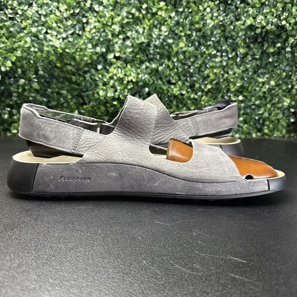 Ecco Leather Sandals Mens Size 13 Grey Adjustable Straps